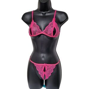 Sexy Lingerie Set Crotchless Panties Sheer Lace Thong Peekaboo Nipple Bra